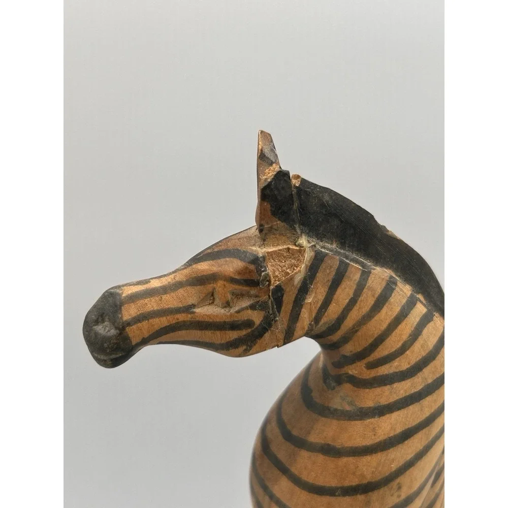 Hand Carved ‎ Hand Painted African Style Folk Art Rustic Zebra Wood Shelf Sitter